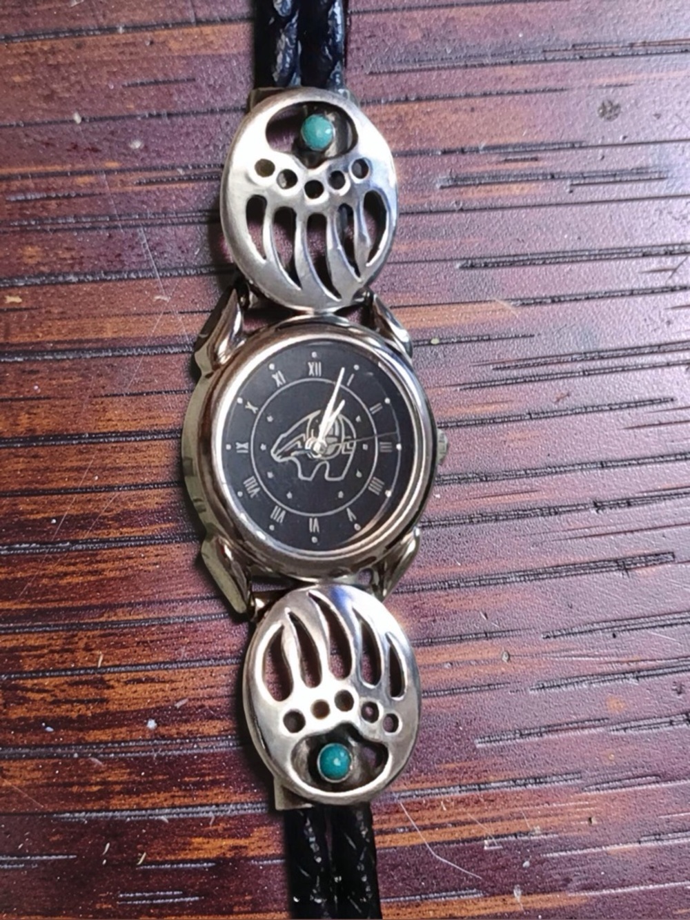 Silver/Turquoise Bear Paw Tips With Silver/Black Spirit Bear Watch For Women